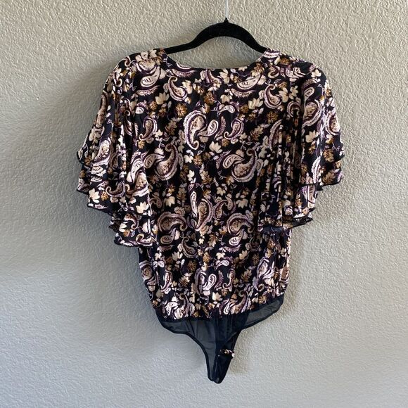 Intimately Free People Bodysuit Womens Small Black Call Me Later Ruffle Floral - Picture 4 of 10